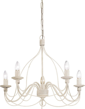 Lampadario-Shabby-Chic-Provenzale-Corte-Metallo-Bianco-5-Luci-E14