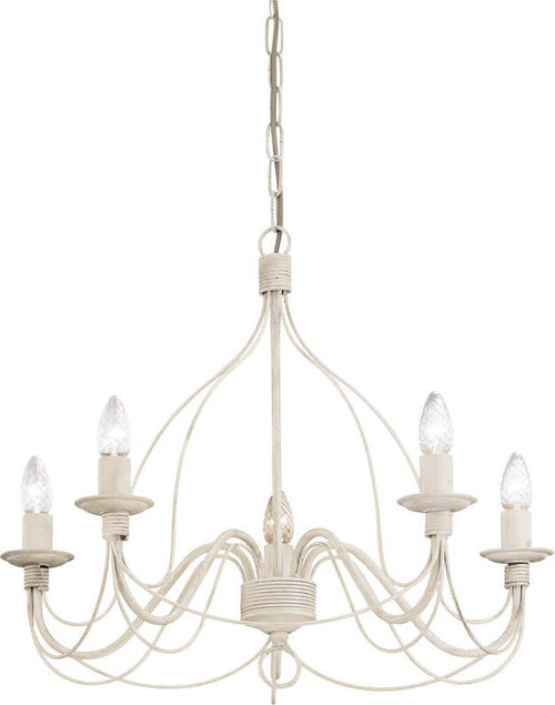 Lampadario-Shabby-Chic-Provenzale-Corte-Metallo-Bianco-5-Luci-E14