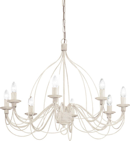 Lampadario-Shabby-Chic-Provenzale-Corte-Metallo-Bianco-8-Luci-E14