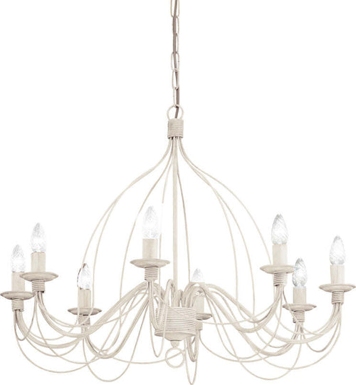 Lampadario-Shabby-Chic-Provenzale-Corte-Metallo-Bianco-8-Luci-E14