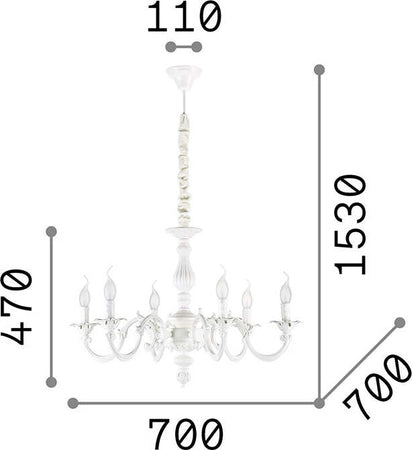 Lampadario-Shabby-Chic-Provenzale-Justine-Metallo-Bianco-6-Luci-E14