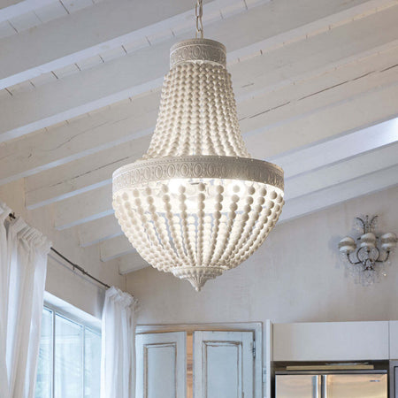 Lampadario-Shabby-Chic-Provenzale-Monet-Legno-Bianco-5-Luci-E14