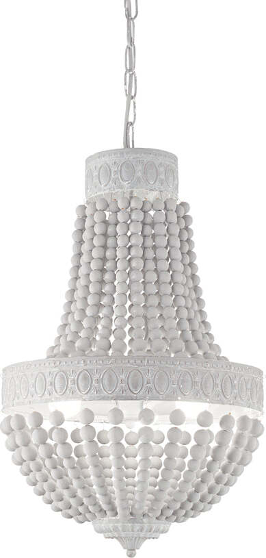 Lampadario-Shabby-Chic-Provenzale-Monet-Legno-Bianco-6-Luci-E14