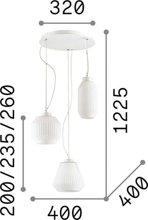 Lampadario-Shabby-Chic-Provenzale-Origami-Vetro-Bianco-3-Luci-E27
