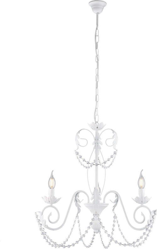 Lampadario-Shabby-Damasco-3-Luci-Ferro-Battuto-Bianco-E-Cristalli