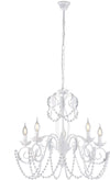 Lampadario-Shabby-Damasco-5-Luci-Ferro-Battuto-Bianco-E-Cristalli