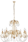 Lampadario-Shabby-Damasco-8-Luci-Ferro-Battuto-Avorio-E-Oro-Con-Cristalli