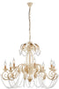 Lampadario-Shabby-Damasco-8-Luci-Ferro-Battuto-Avorio-E-Oro-Con-Cristalli