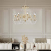 Lampadario-Shabby-Damasco-8-Luci-Ferro-Battuto-Avorio-E-Oro-Con-Cristalli