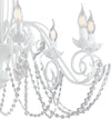 Lampadario-Shabby-Damasco-8-Luci-Ferro-Battuto-Bianco-E-Cristalli