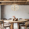 Lampadario-Shabby-Edera-3-Luci-Ferro-Battuto-Avorio-Oro-Con-Foglie-E-Cristalli