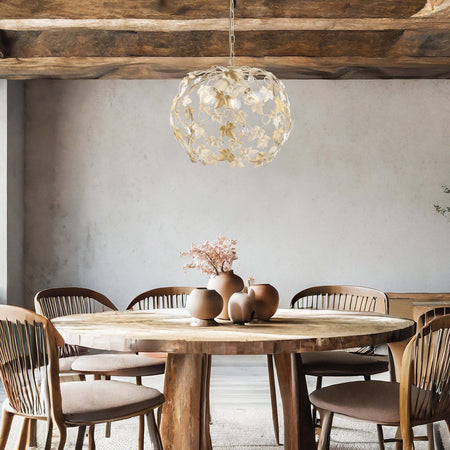 Lampadario-Shabby-Edera-3-Luci-Ferro-Battuto-Avorio-Oro-Con-Foglie-E-Cristalli