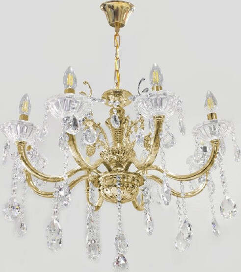 Lampadario-Soffitto-8-Bracci-Attacco-E14-Pendenti-Acrilico-Oro-Argento-A19