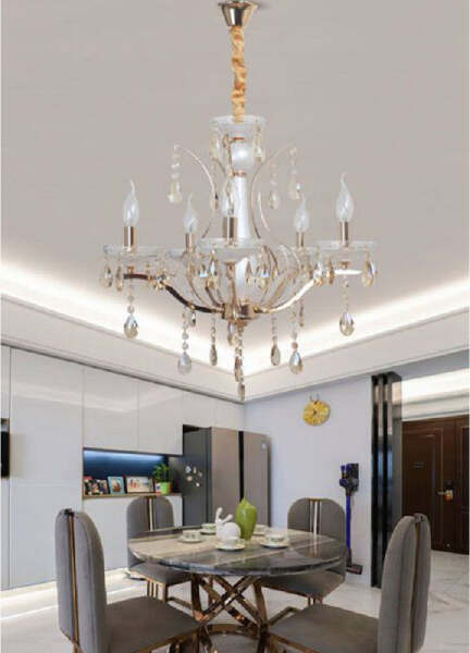 Lampadario-Soffitto-A-Sospensione-Classico-5-Bracci-E14-Effetto-Cristallo-A60-5
