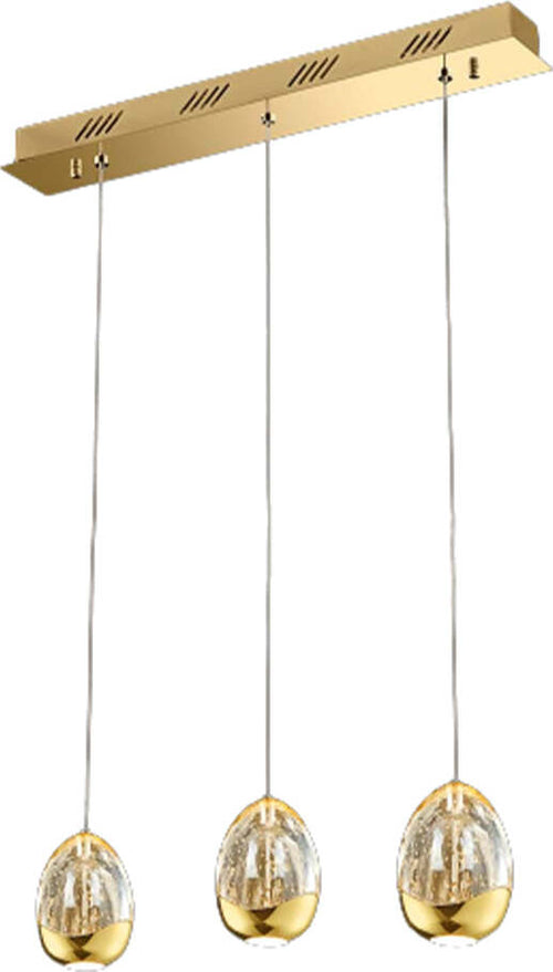 Lampadario-Sospensione-Contemp.-Golden-Egg-3-Luci-Oro-Vetro-Pulegoso-Led-14,4W