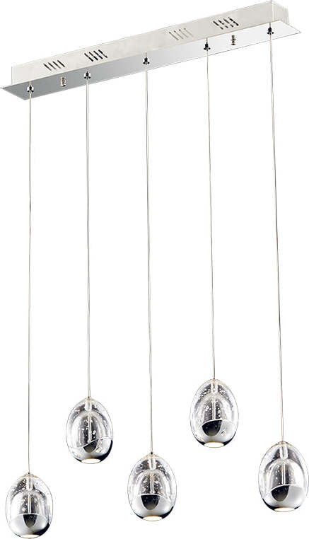 Lampadario-Sospensione-Contemp.-Golden-Egg-5-Luci-Cromo-E-Vetro-Pulegoso-Led-24W