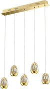 Lampadario-Sospensione-Contemp.-Golden-Egg-5-Luci-Oro-E-Vetro-Pulegoso-Led-24W