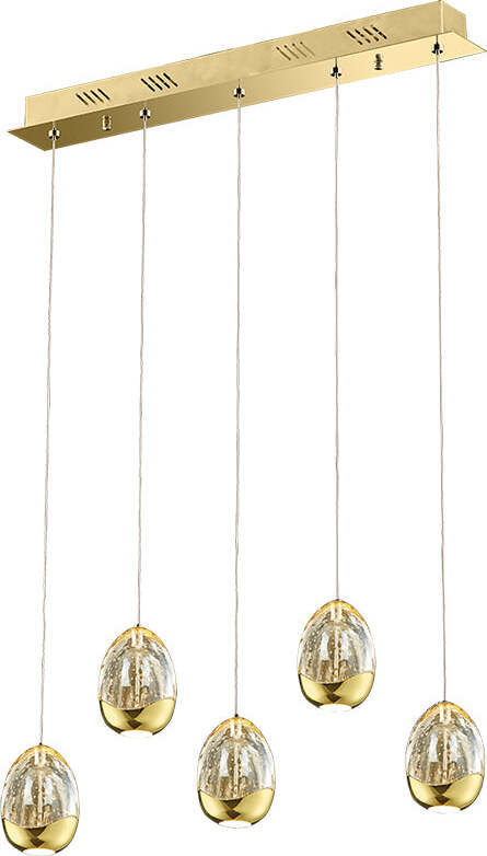 Lampadario-Sospensione-Contemp.-Golden-Egg-5-Luci-Oro-E-Vetro-Pulegoso-Led-24W