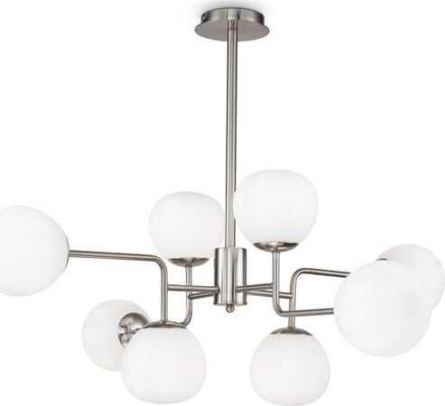 Lampadario-Sospensione-Erich-In-Metallo-Nichel-8-Luci-E-Diffusori-Bianchi