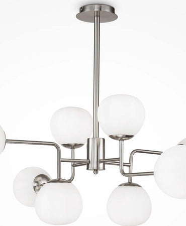Lampadario-Sospensione-Erich-In-Metallo-Nichel-8-Luci-E-Diffusori-Bianchi