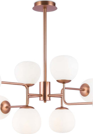 Lampadario-Sospensione-Erich-In-Metallo-Oro-Rosa-8-Luci-E-Diffusori-Bianchi