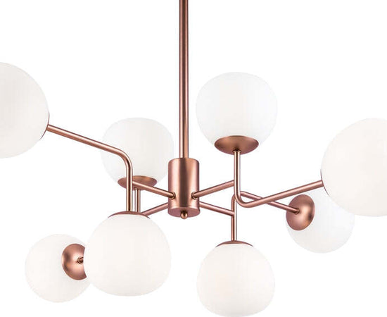 Lampadario-Sospensione-Erich-In-Metallo-Oro-Rosa-8-Luci-E-Diffusori-Bianchi