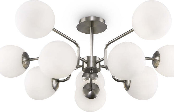 Lampadario-Sospensione-Erich-Metallo-Nichel-10-Luci-E-Diffusori-Bianchi
