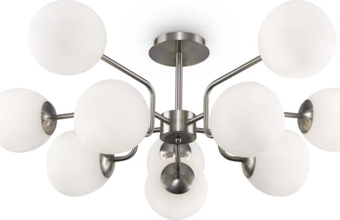 Lampadario-Sospensione-Erich-Metallo-Nichel-10-Luci-E-Diffusori-Bianchi