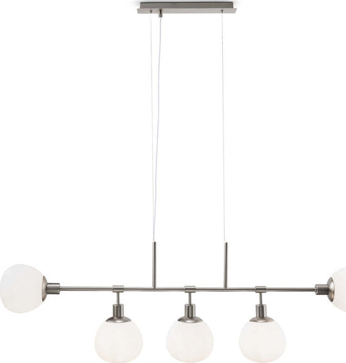 Lampadario-Sospensione-Erich-Metallo-Nichel-5-Luci-E-Diffusori-Bianchi