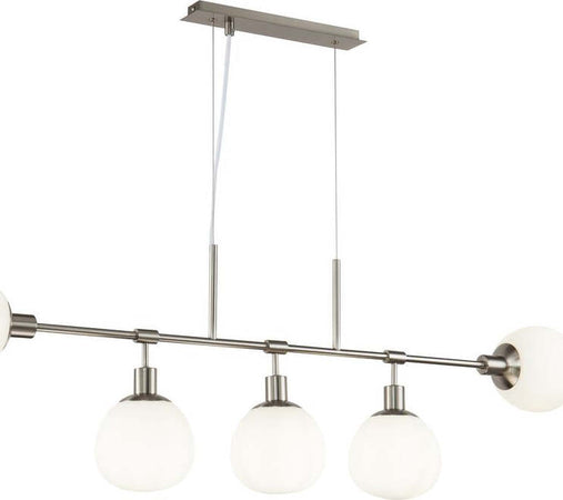 Lampadario-Sospensione-Erich-Metallo-Nichel-5-Luci-E-Diffusori-Bianchi