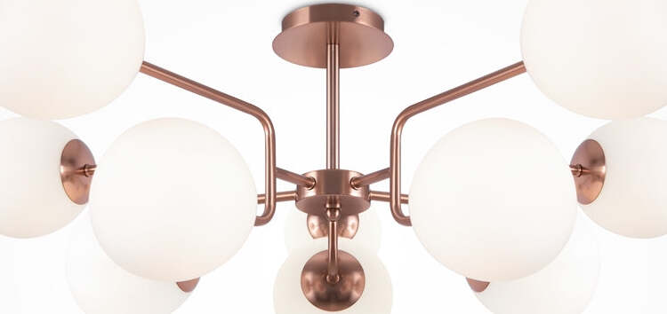 Lampadario-Sospensione-Erich-Metallo-Oro-Rosa-10-Luci-E-Diffusori-Bianchi