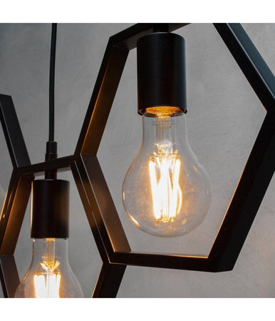 Lampadario Sospensione Geometrico Esagonale E27 Industriale Nero Vintage Lp-89n