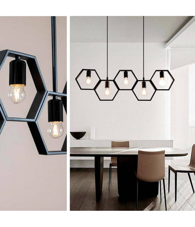 Lampadario Sospensione Geometrico Esagonale E27 Industriale Nero Vintage Lp-89n