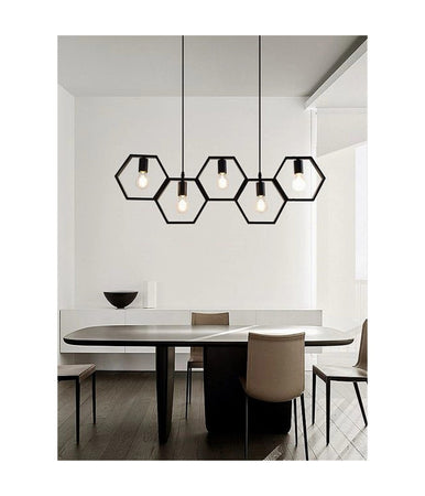 Lampadario Sospensione Geometrico Esagonale E27 Industriale Nero Vintage Lp-89n