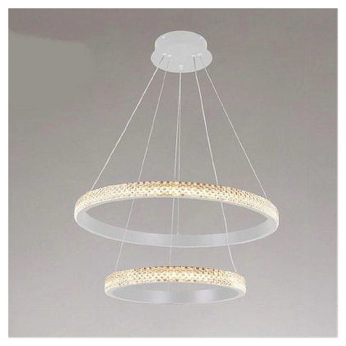 Lampadario Sospensione Led 60 W 2 Cerchi Anelli Cristallo Telecomando Bianco 31951