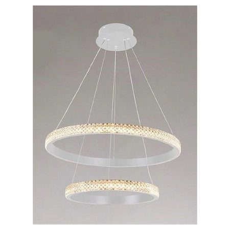 Lampadario Sospensione Led 60 W 2 Cerchi Anelli Cristallo Telecomando Bianco 31951