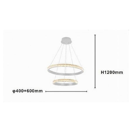 Lampadario Sospensione Led 60 W 2 Cerchi Anelli Cristallo Telecomando Bianco 31951