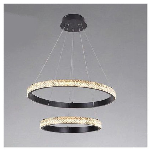 Lampadario Sospensione Led 60 W 2 Cerchi Anelli Cristallo Telecomando Nero 31968