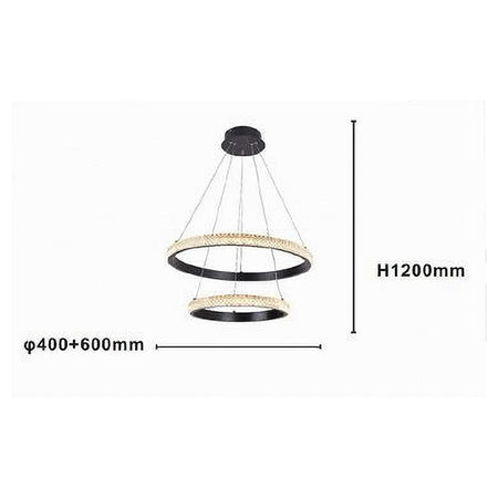 Lampadario Sospensione Led 60 W 2 Cerchi Anelli Cristallo Telecomando Nero 31968