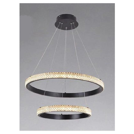 Lampadario Sospensione Led 60 W 2 Cerchi Anelli Cristallo Telecomando Nero 31968