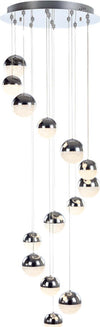 Lampadario-Sospensione-Moderno-Atomo-Metallo-14-Sfere-Cromo-Cristallo-Led-67,2W