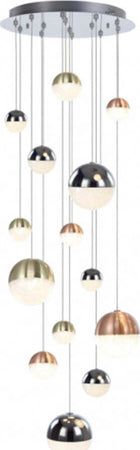 Lampadario-Sospensione-Moderno-Atomo-Metallo-14-Sfere-Cromo-Cristallo-Led-80,4W