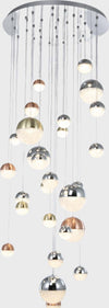 Lampadario-Sospensione-Moderno-Atomo-Metallo-27-Sfere-Cromo-Cristallo-Led-136,8W