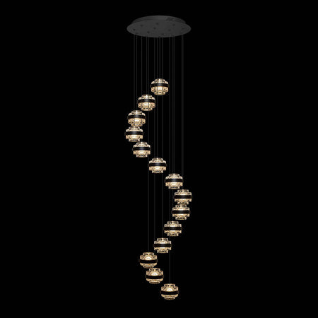 Lampadario-Sospensione-Moderno-Geo-14-Luci-Acrilico-Pulegoso-Nero-Opaco-Led-70W