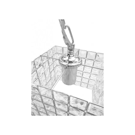 Lampadario Sospeso Cubo Con Cristalli Lampada Luce E27 Argento Quadrato 32323