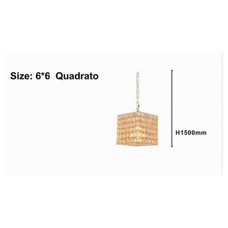 Lampadario Sospeso Cubo Cristalli Lampada Luce Attacco E27 Oro Quadrato 32309
