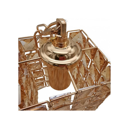 Lampadario Sospeso Cubo Cristalli Lampada Luce Attacco E27 Oro Quadrato 32309
