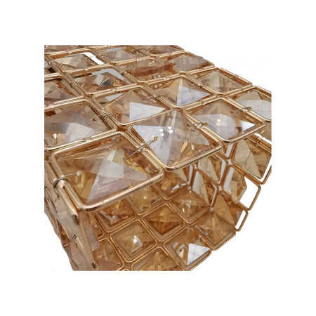 Lampadario Sospeso Cubo Cristalli Lampada Luce Attacco E27 Oro Quadrato 32309