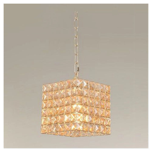 Lampadario Sospeso Cubo Cristalli Lampada Luce Attacco E27 Oro Quadrato 32309