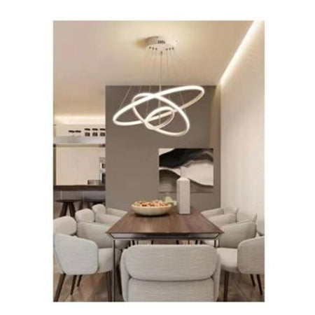 Lampadario Sospeso Led 100w 3 Cerchi Pendente Anelli Bianco Luce 4000k Moderno 50262